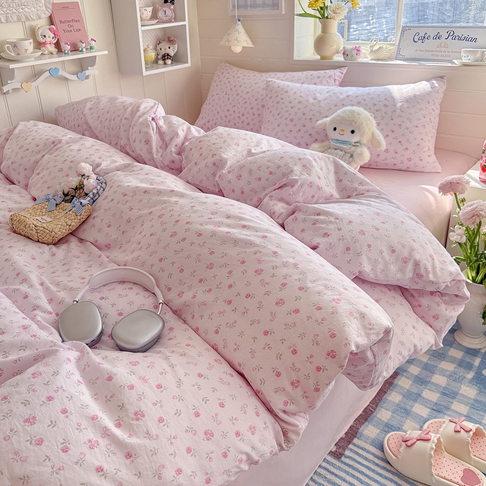 91家纺网 家纺一手货源 找家纺 罗亿家纺 2026年新款泡芙水洗棉双层纱四件套 韩系甜美