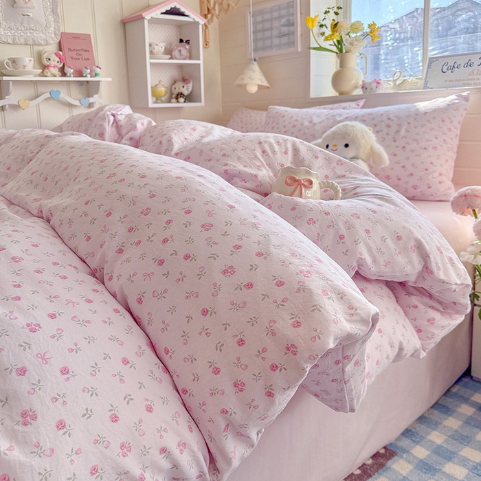 91家纺网 家纺一手货源 找家纺 罗亿家纺 2026年新款泡芙水洗棉双层纱四件套 韩系甜美