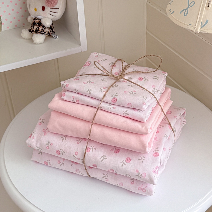 91家纺网 家纺一手货源 找家纺 罗亿家纺 2026年新款泡芙水洗棉双层纱四件套 韩系甜美