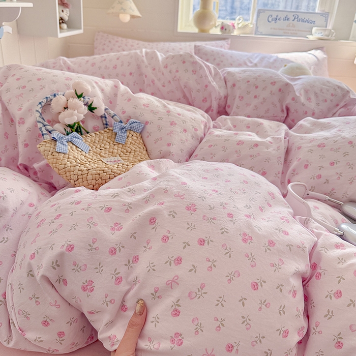 91家纺网 家纺一手货源 找家纺 罗亿家纺 2026年新款泡芙水洗棉双层纱四件套 韩系甜美