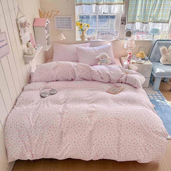 91家纺网 家纺一手货源 找家纺 罗亿家纺 2026年新款泡芙水洗棉双层纱四件套 韩系甜美