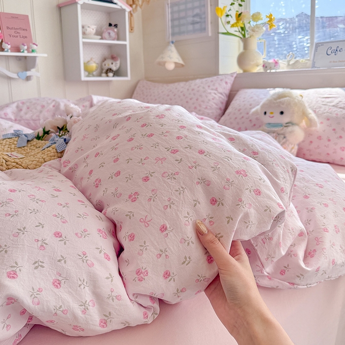 91家纺网 家纺一手货源 找家纺 罗亿家纺 2026年新款泡芙水洗棉双层纱四件套 韩系甜美