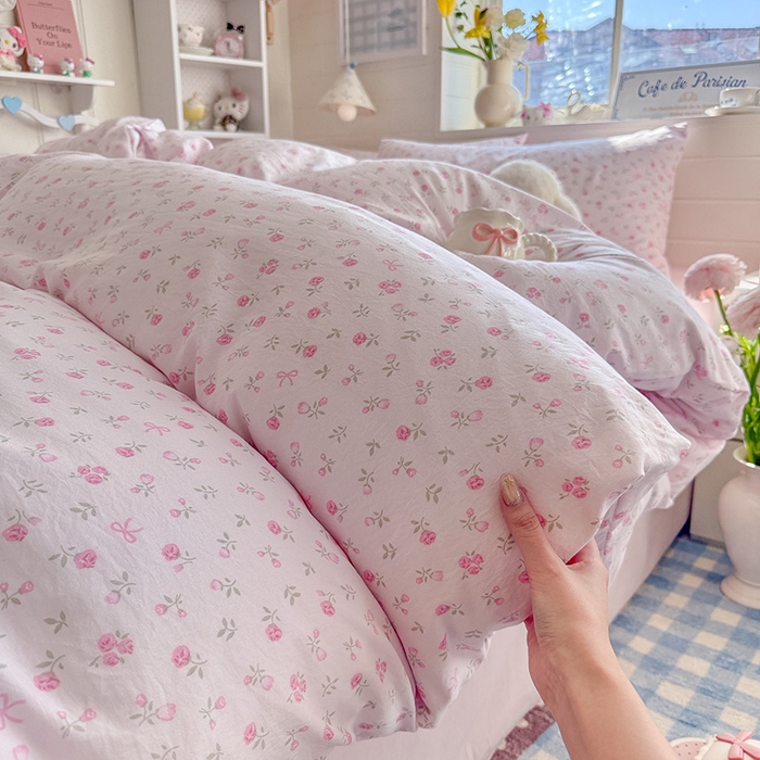 91家纺网 家纺一手货源 找家纺 罗亿家纺 2026年新款泡芙水洗棉双层纱四件套 韩系甜美