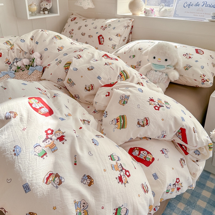 91家纺网 家纺一手货源 找家纺 罗亿家纺 2026年新款泡芙水洗棉双层纱四件套 汉堡小新