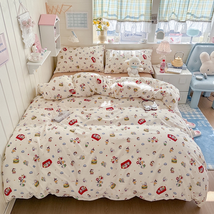 91家纺网 家纺一手货源 找家纺 罗亿家纺 2026年新款泡芙水洗棉双层纱四件套 汉堡小新