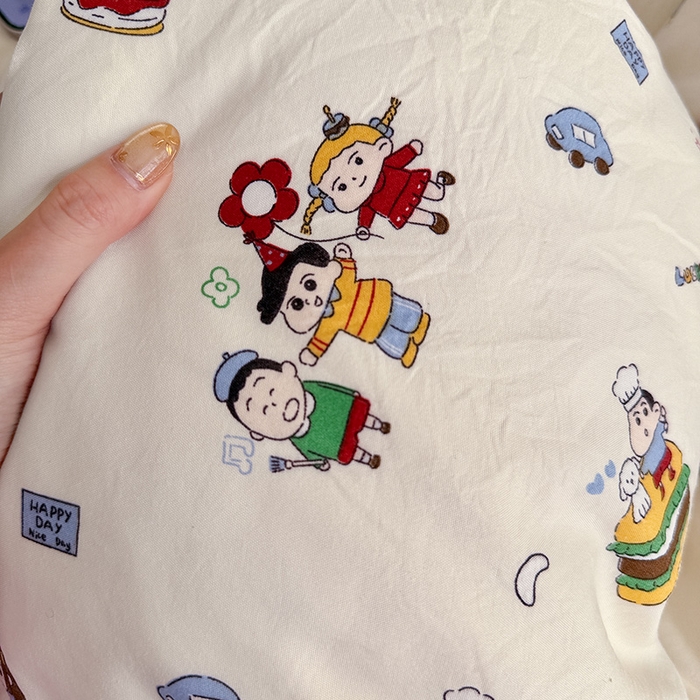 91家纺网 家纺一手货源 找家纺 罗亿家纺 2026年新款泡芙水洗棉双层纱四件套 汉堡小新