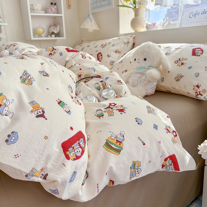 91家纺网 家纺一手货源 找家纺 罗亿家纺 2026年新款泡芙水洗棉双层纱四件套 汉堡小新