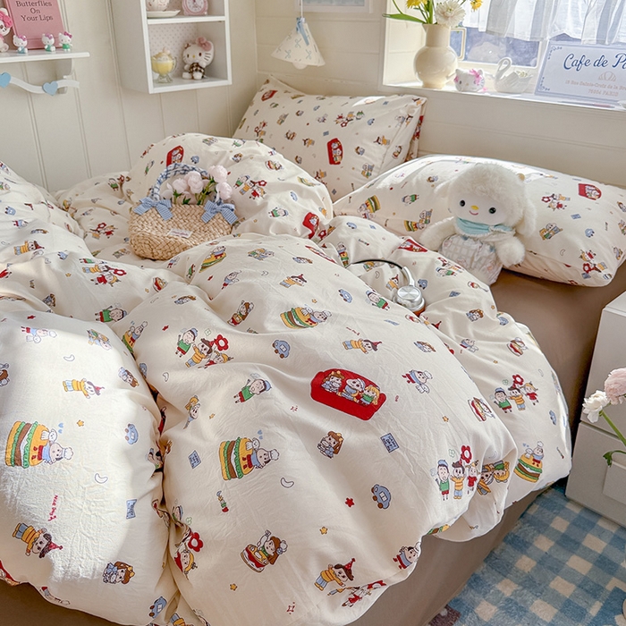 91家纺网 家纺一手货源 找家纺 罗亿家纺 2026年新款泡芙水洗棉双层纱四件套 汉堡小新