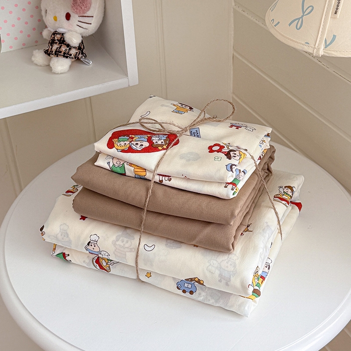 91家纺网 家纺一手货源 找家纺 罗亿家纺 2026年新款泡芙水洗棉双层纱四件套 汉堡小新