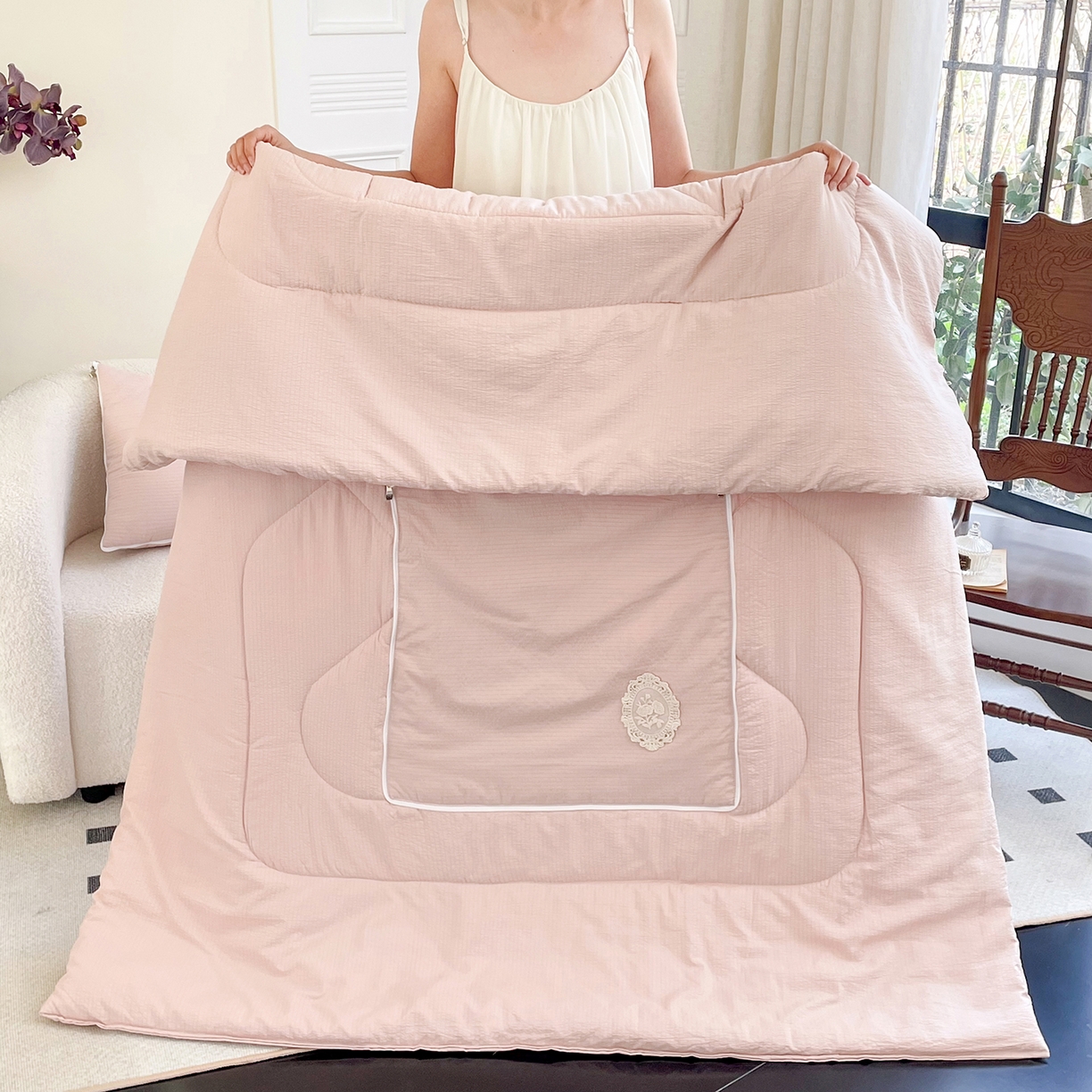 91家纺网 家纺一手货源 找家纺 番茄+ 2026新款法式极简抱枕被 法式极简—蜜桃粉