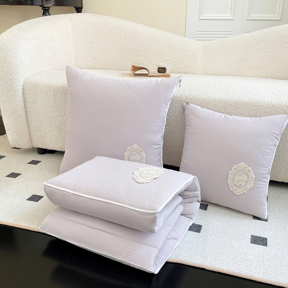 番茄+ 2026新款法式极简抱枕被 法式极简—紫灰