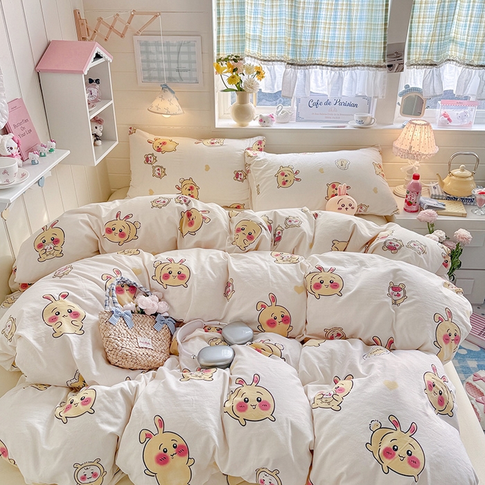 罗亿家纺 2026年新款泡芙水洗棉双层纱四件套 开心小八