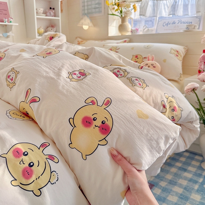 91家纺网 家纺一手货源 找家纺 罗亿家纺 2026年新款泡芙水洗棉双层纱四件套 开心小八