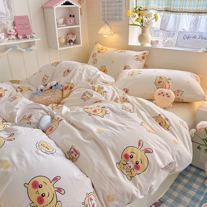 91家纺网 家纺一手货源 找家纺 罗亿家纺 2026年新款泡芙水洗棉双层纱四件套 开心小八