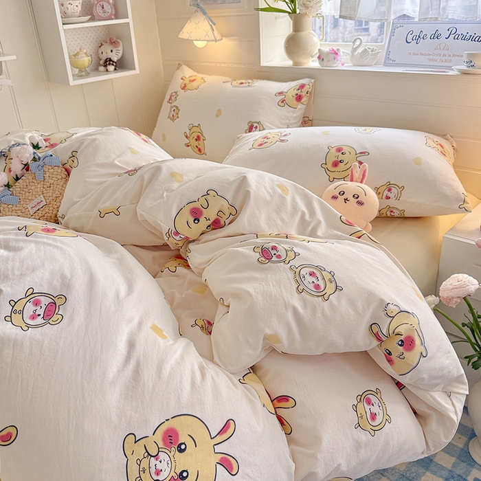 91家纺网 家纺一手货源 找家纺 罗亿家纺 2026年新款泡芙水洗棉双层纱四件套 开心小八