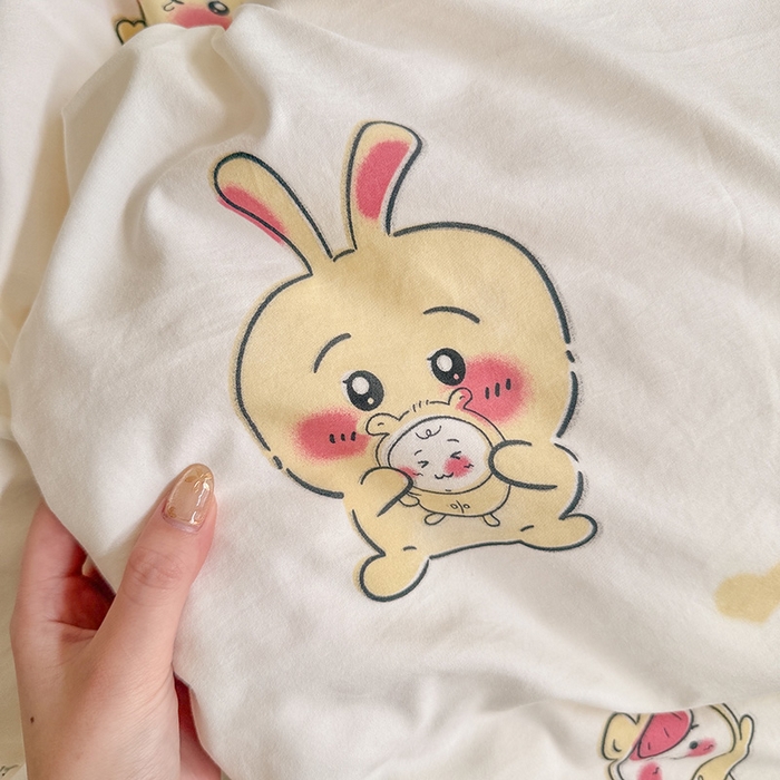 91家纺网 家纺一手货源 找家纺 罗亿家纺 2026年新款泡芙水洗棉双层纱四件套 开心小八