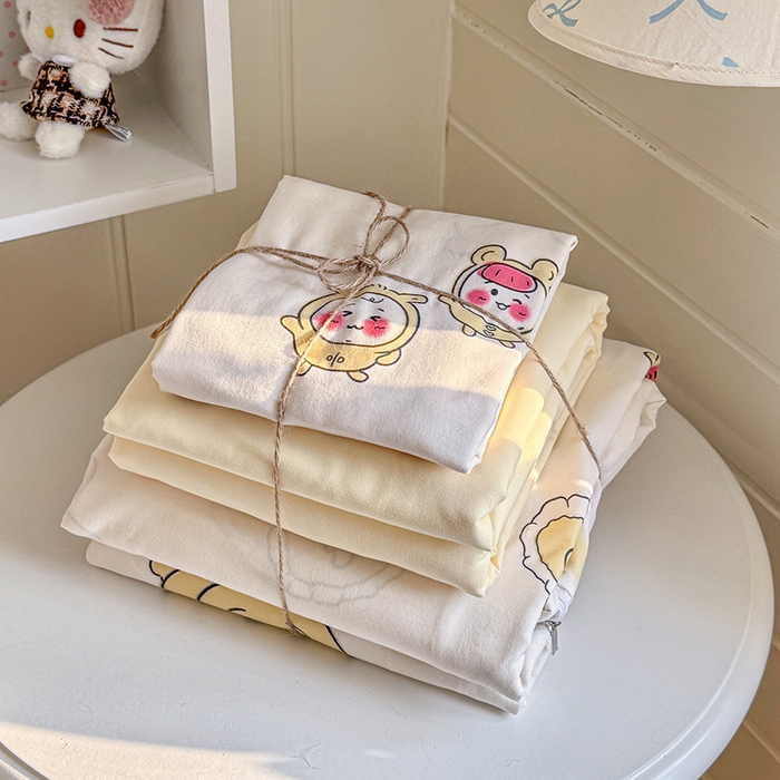 91家纺网 家纺一手货源 找家纺 罗亿家纺 2026年新款泡芙水洗棉双层纱四件套 开心小八