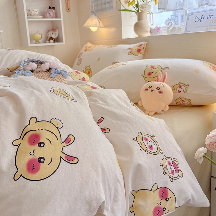 91家纺网 家纺一手货源 找家纺 罗亿家纺 2026年新款泡芙水洗棉双层纱四件套 开心小八