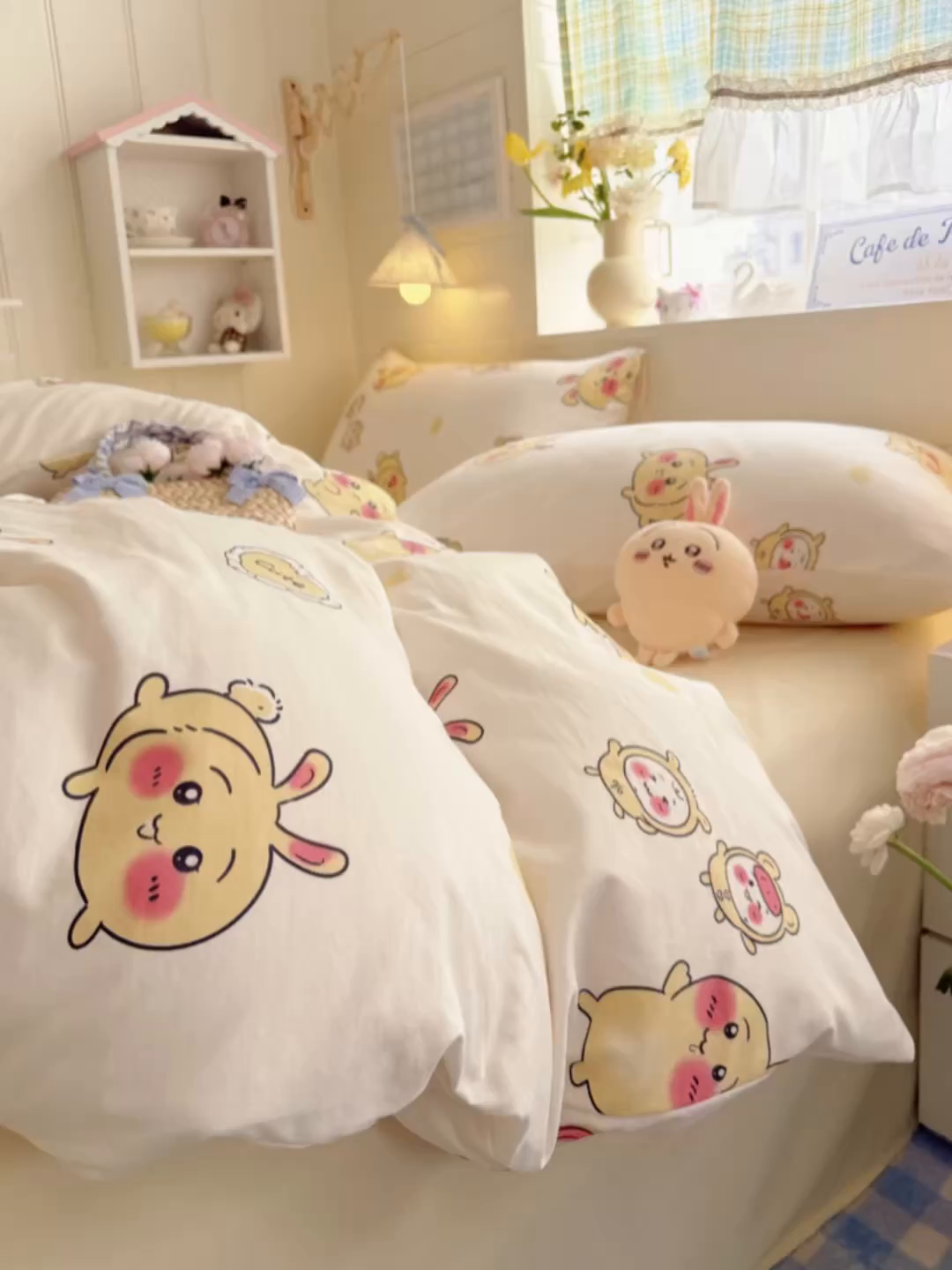 91家纺网 家纺一手货源 找家纺 罗亿家纺 2026年新款泡芙水洗棉双层纱四件套 开心小八