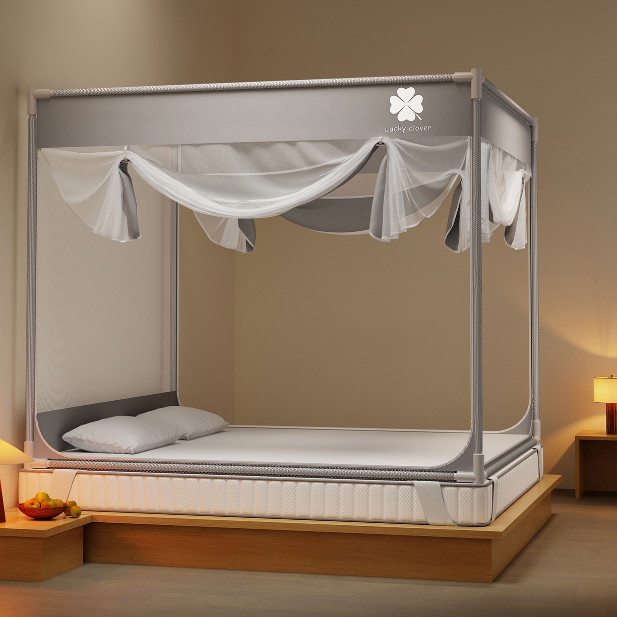 91家纺网 家纺一手货源 找家纺 （总）初心家纺 2026新款外穿杆坐床防摔蚊帐-场景一