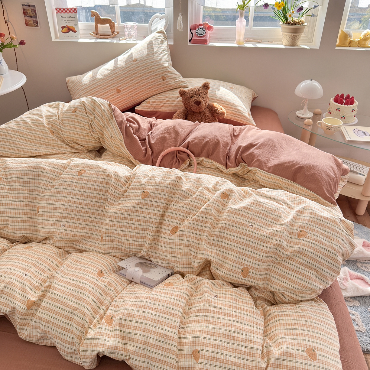 罗亿家纺 2026年新款泡芙水洗棉双层纱四件套 南瓜日记