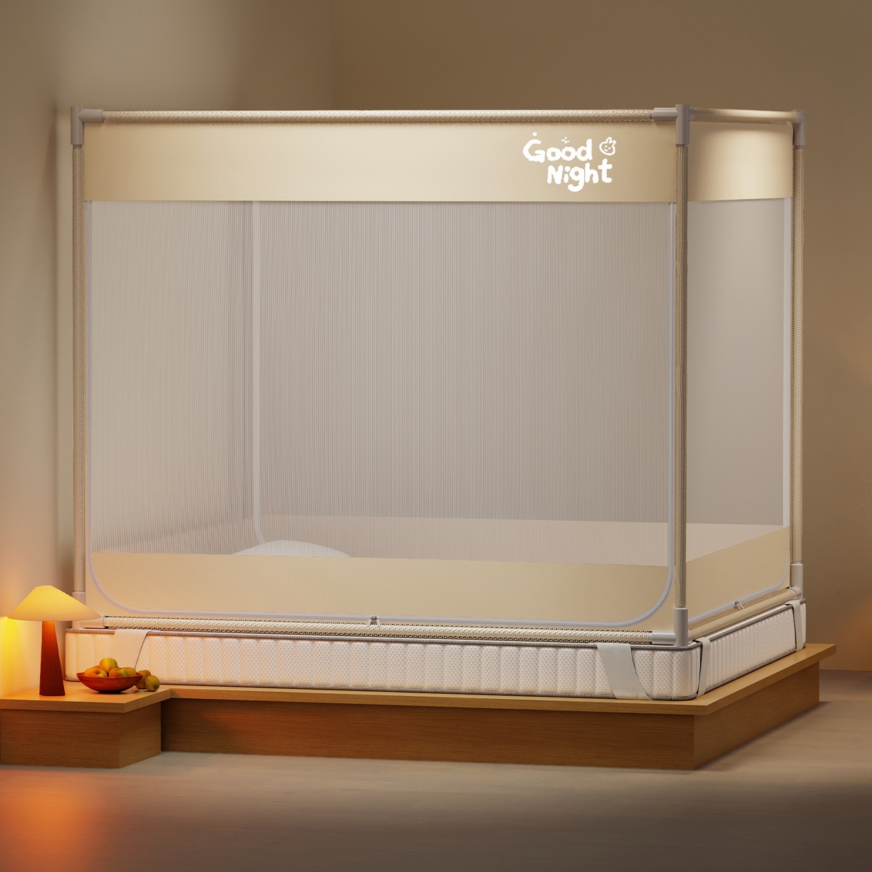 初心家纺 2026新款外穿杆坐床防摔蚊帐-场景一 米-字母