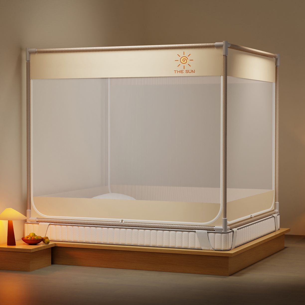 初心家纺 2026新款外穿杆坐床防摔蚊帐-场景一 米-太阳