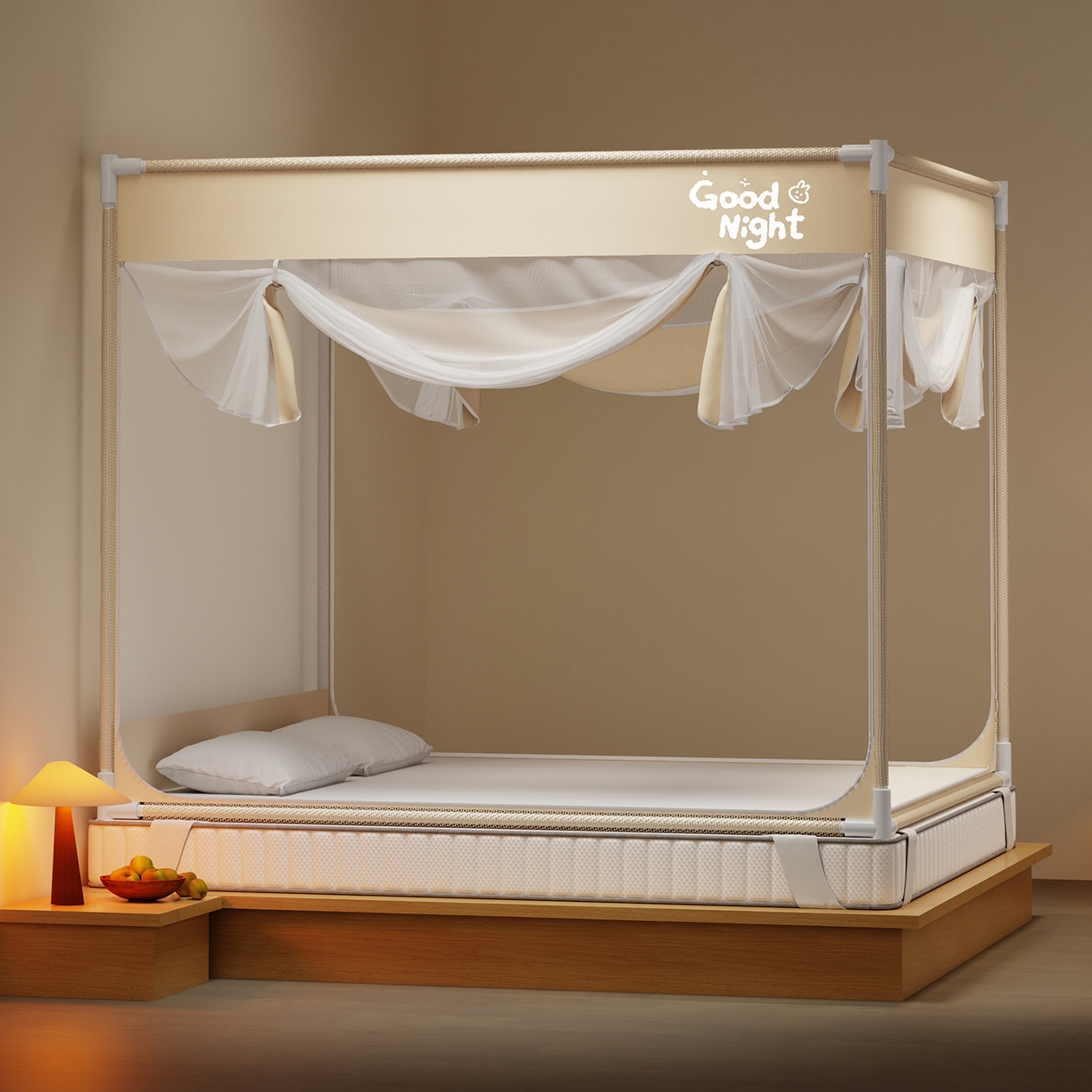 91家纺网 家纺一手货源 找家纺 初心家纺 2026新款外穿杆坐床防摔蚊帐-场景一 米-字母