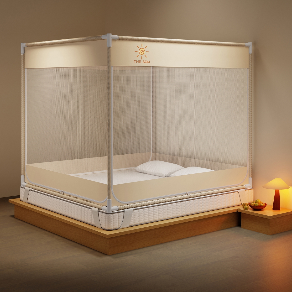 91家纺网 家纺一手货源 找家纺 初心家纺 2026新款外穿杆坐床防摔蚊帐-场景一 米-太阳