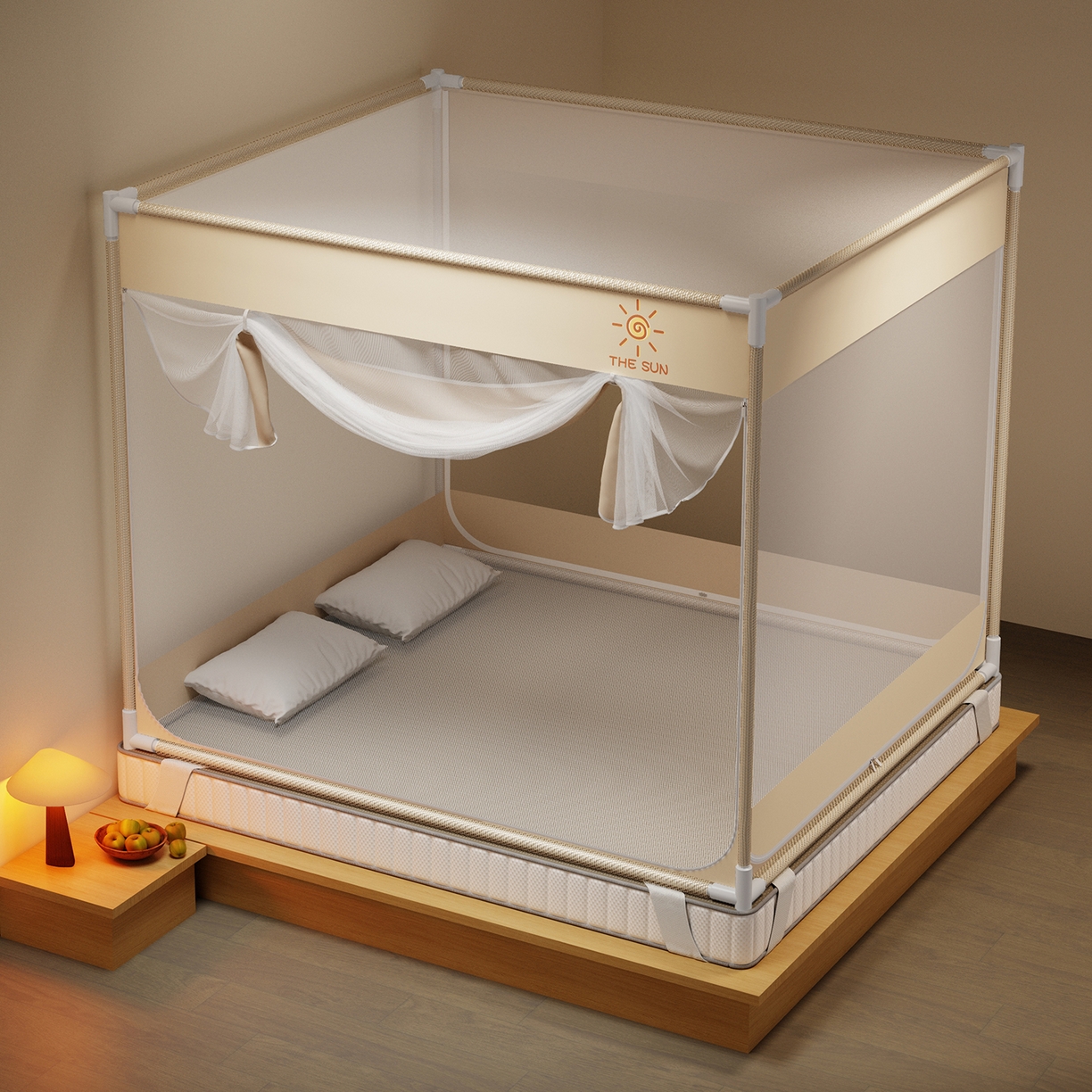 91家纺网 家纺一手货源 找家纺 初心家纺 2026新款外穿杆坐床防摔蚊帐-场景一 米-太阳