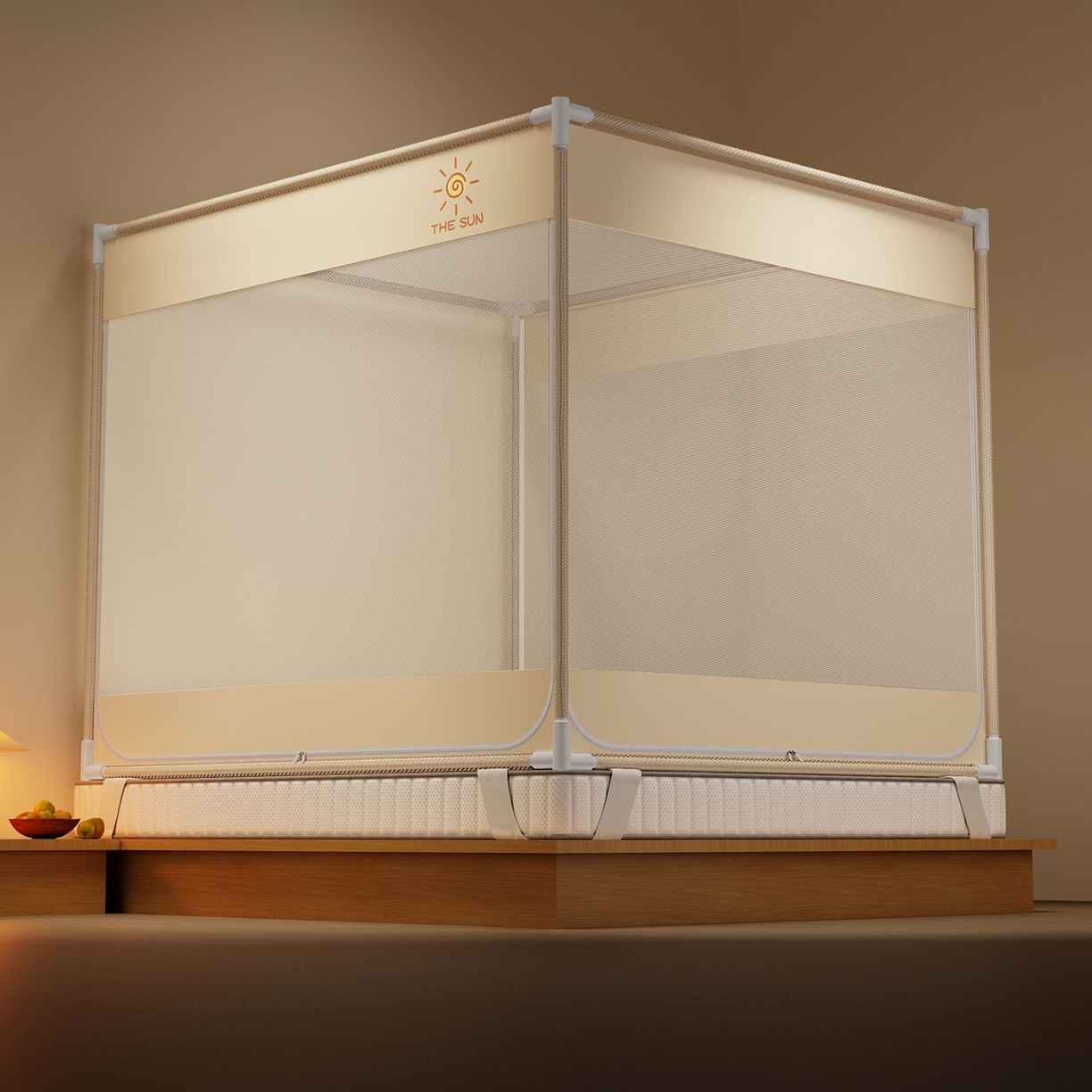 91家纺网 家纺一手货源 找家纺 初心家纺 2026新款外穿杆坐床防摔蚊帐-场景一 米-太阳