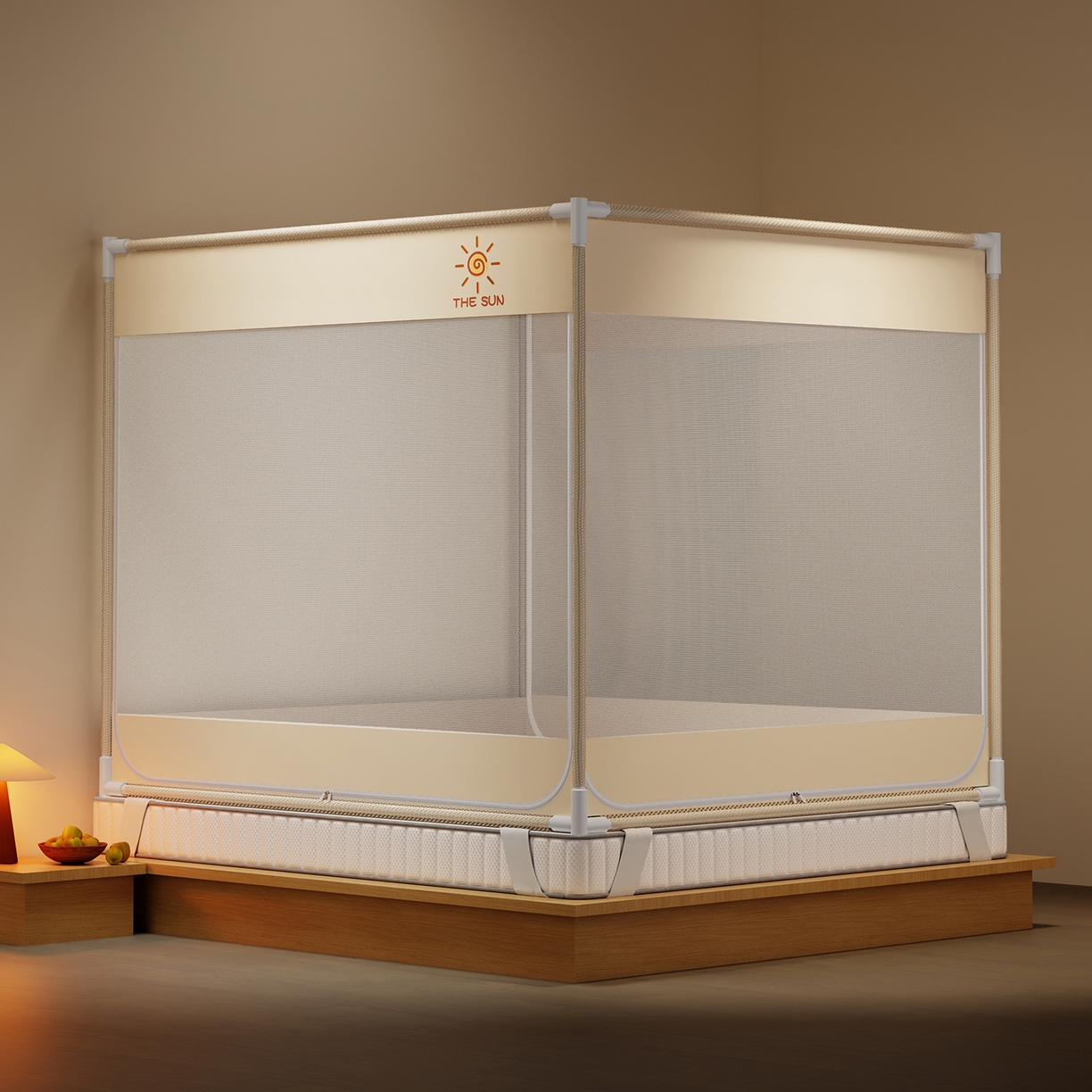 91家纺网 家纺一手货源 找家纺 初心家纺 2026新款外穿杆坐床防摔蚊帐-场景一 米-太阳