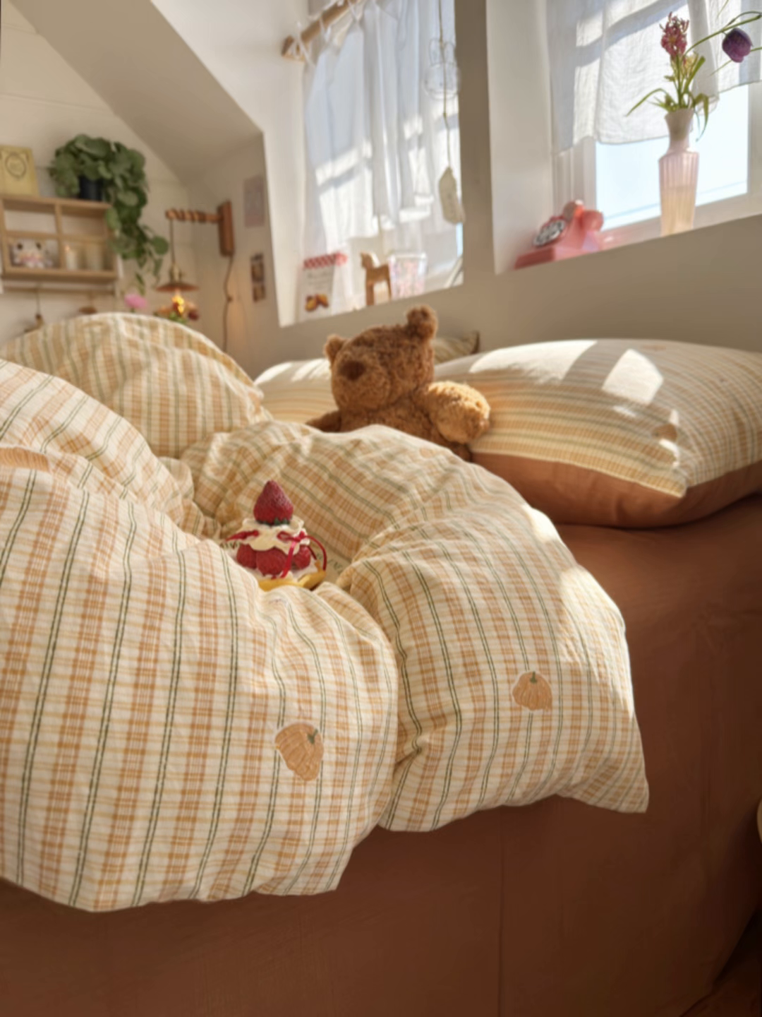 91家纺网 家纺一手货源 找家纺 罗亿家纺 2026年新款泡芙水洗棉双层纱四件套 南瓜日记