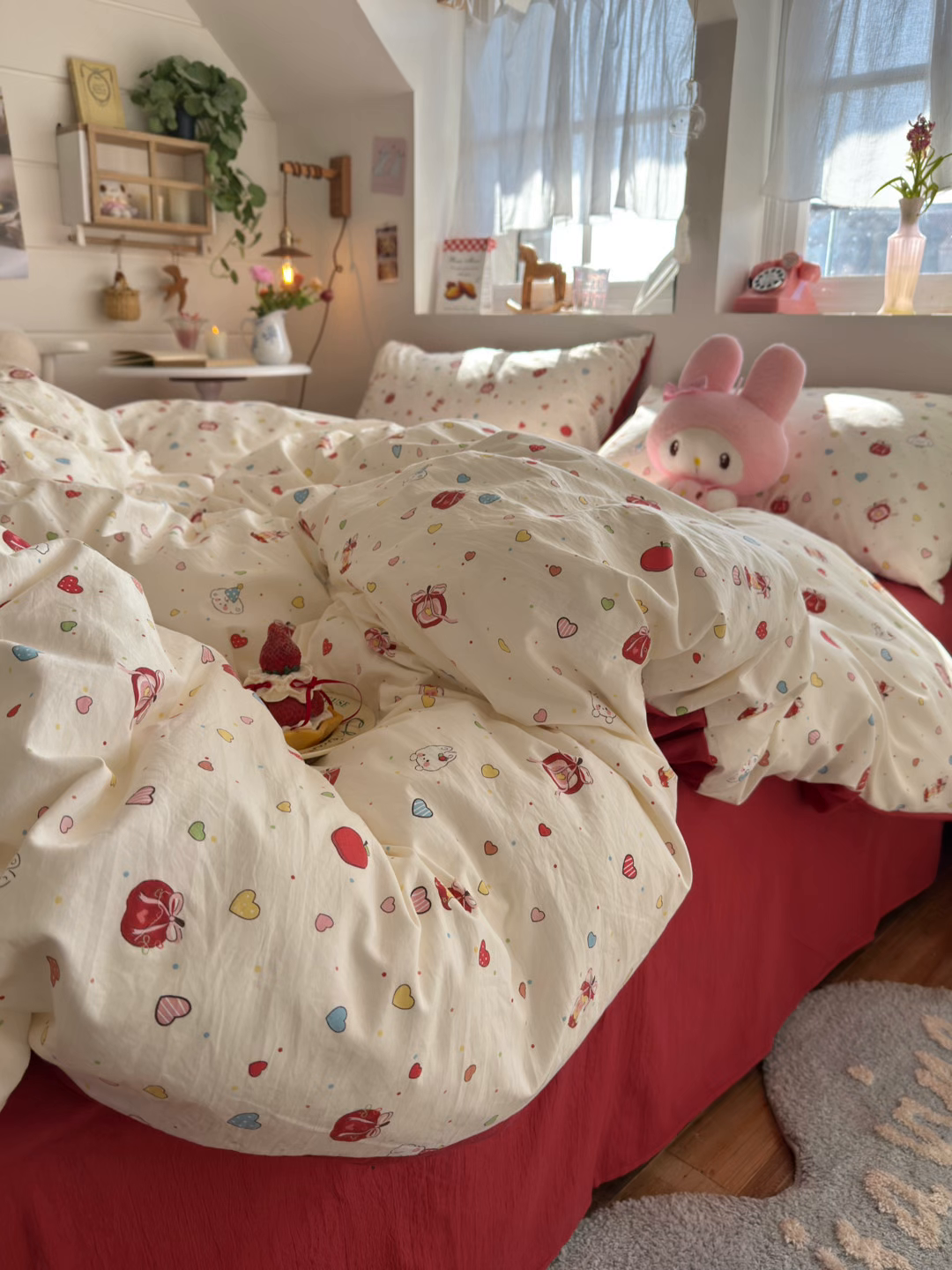 91家纺网 家纺一手货源 找家纺 罗亿家纺 2026年新款泡芙水洗棉双层纱四件套 苹果乐园