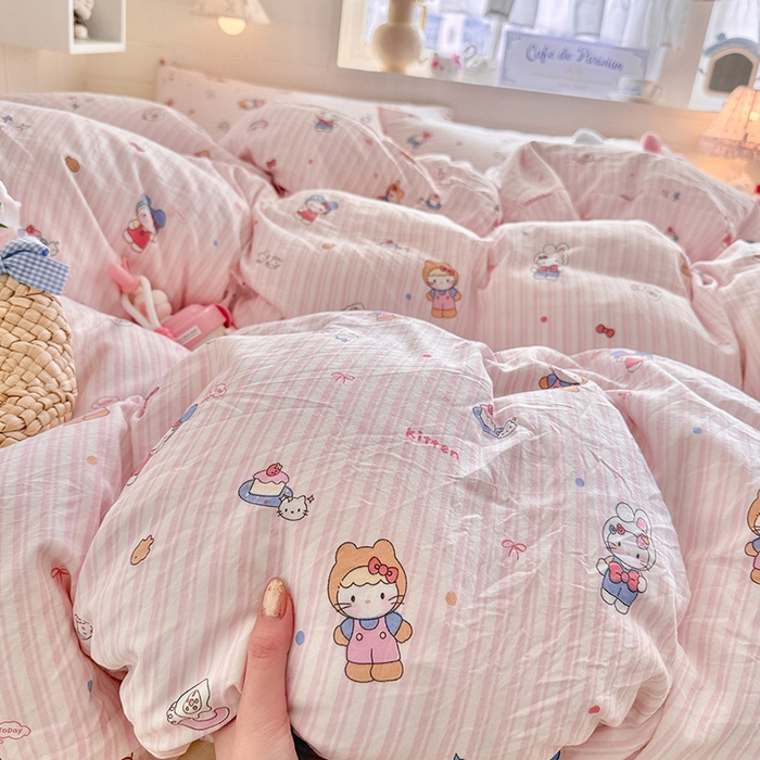 91家纺网 家纺一手货源 找家纺 罗亿家纺 2026年新款泡芙水洗棉双层纱四件套 兔耳朵kt