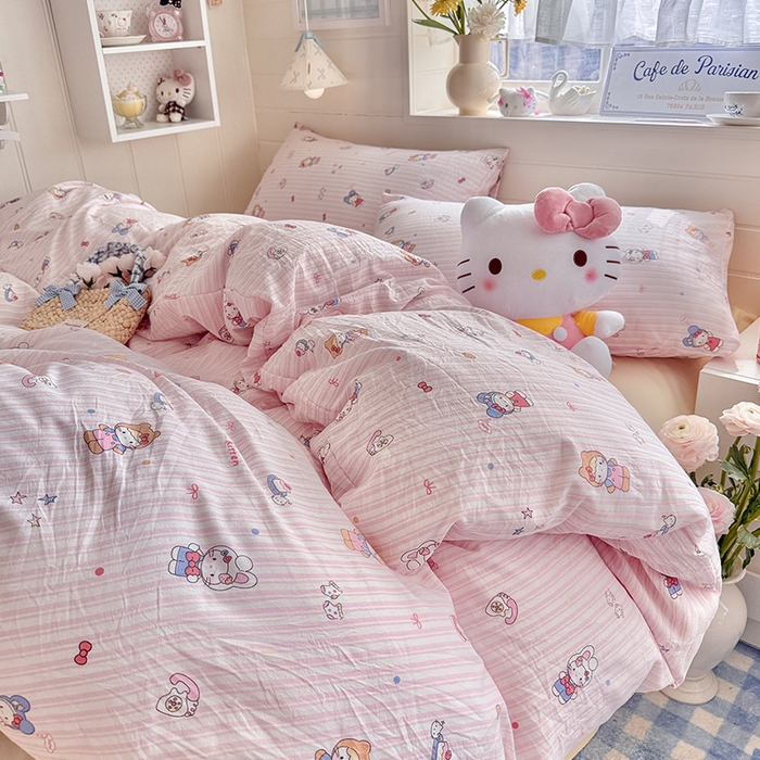 91家纺网 家纺一手货源 找家纺 罗亿家纺 2026年新款泡芙水洗棉双层纱四件套 兔耳朵kt