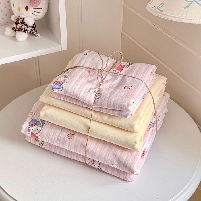 91家纺网 家纺一手货源 找家纺 罗亿家纺 2026年新款泡芙水洗棉双层纱四件套 兔耳朵kt