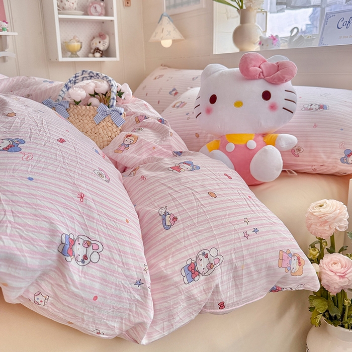 91家纺网 家纺一手货源 找家纺 罗亿家纺 2026年新款泡芙水洗棉双层纱四件套 兔耳朵kt