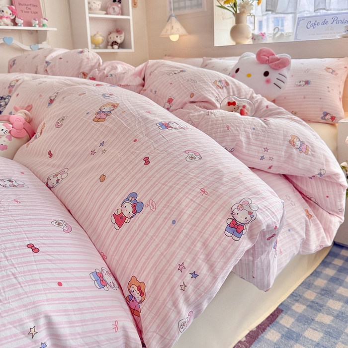 91家纺网 家纺一手货源 找家纺 罗亿家纺 2026年新款泡芙水洗棉双层纱四件套 兔耳朵kt