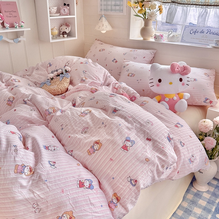 91家纺网 家纺一手货源 找家纺 罗亿家纺 2026年新款泡芙水洗棉双层纱四件套 兔耳朵kt