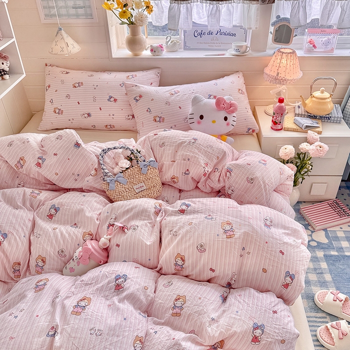 91家纺网 家纺一手货源 找家纺 罗亿家纺 2026年新款泡芙水洗棉双层纱四件套 兔耳朵kt