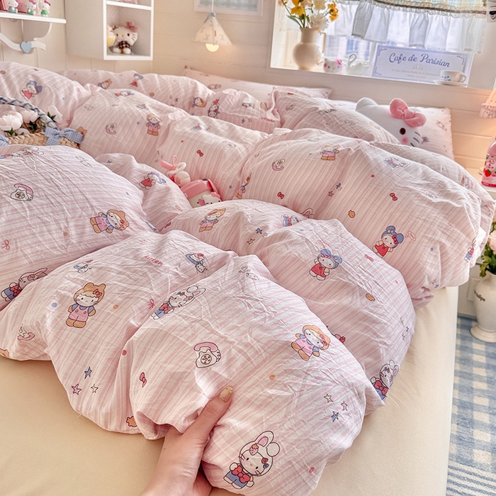 91家纺网 家纺一手货源 找家纺 罗亿家纺 2026年新款泡芙水洗棉双层纱四件套 兔耳朵kt