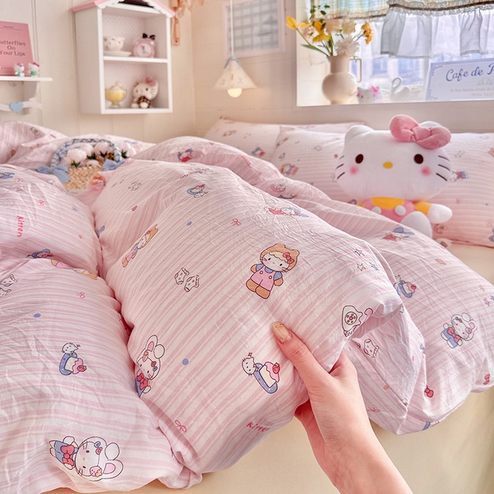 91家纺网 家纺一手货源 找家纺 罗亿家纺 2026年新款泡芙水洗棉双层纱四件套 兔耳朵kt