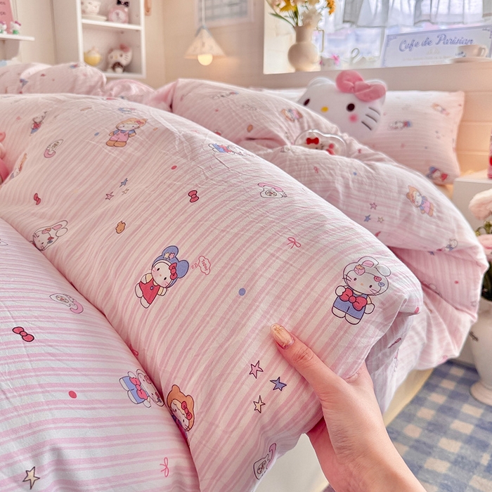 91家纺网 家纺一手货源 找家纺 罗亿家纺 2026年新款泡芙水洗棉双层纱四件套 兔耳朵kt