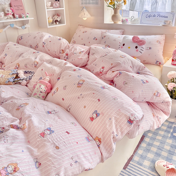 91家纺网 家纺一手货源 找家纺 罗亿家纺 2026年新款泡芙水洗棉双层纱四件套 兔耳朵kt