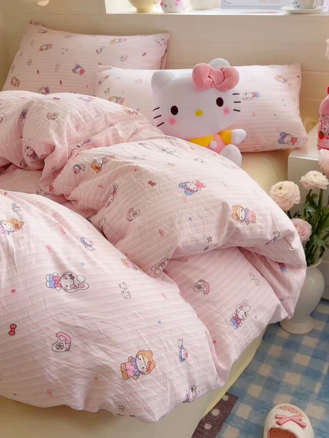 91家纺网 家纺一手货源 找家纺 罗亿家纺 2026年新款泡芙水洗棉双层纱四件套 兔耳朵kt