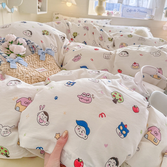 91家纺网 家纺一手货源 找家纺 罗亿家纺 2026年新款泡芙水洗棉双层纱四件套 小新日记