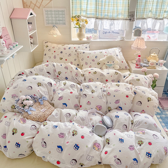 罗亿家纺 2026年新款泡芙水洗棉双层纱四件套 小新日记