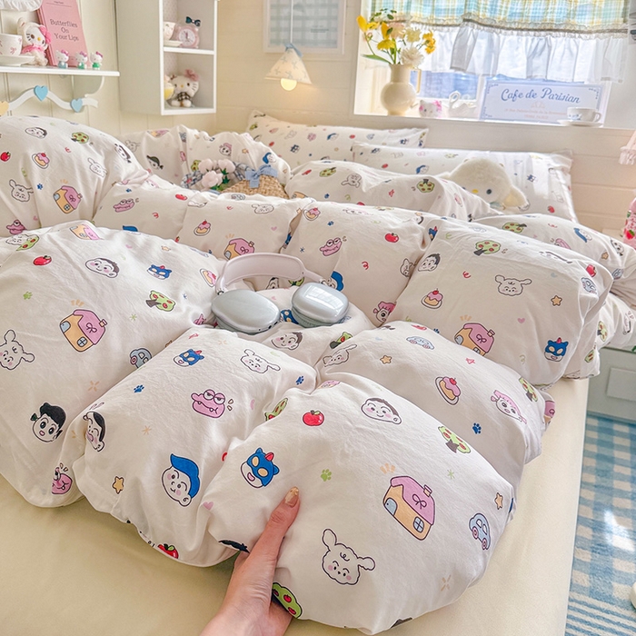 91家纺网 家纺一手货源 找家纺 罗亿家纺 2026年新款泡芙水洗棉双层纱四件套 小新日记