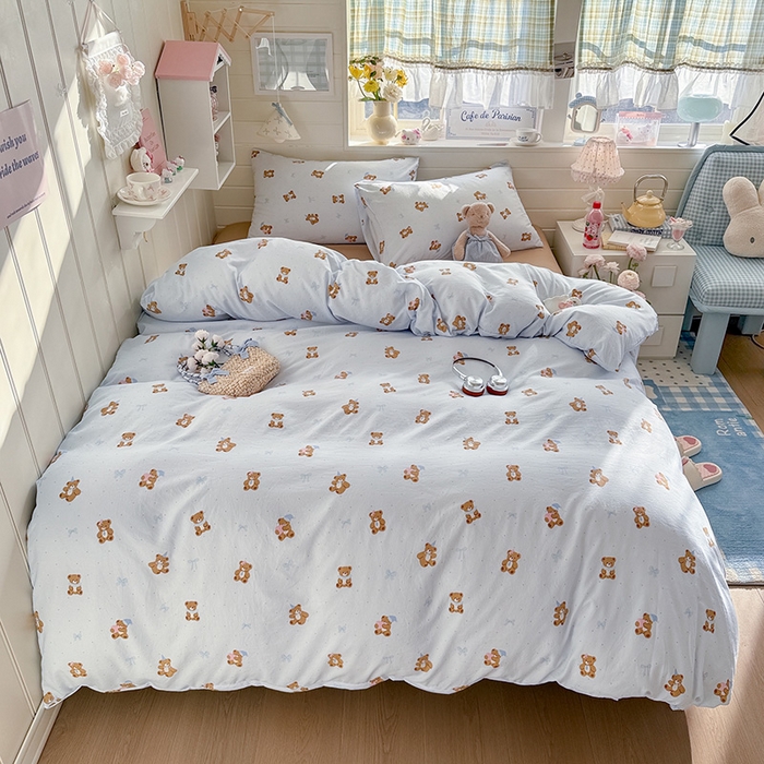 91家纺网 家纺一手货源 找家纺 罗亿家纺 2026年新款泡芙水洗棉双层纱四件套 小熊日记